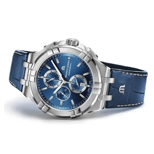 Maurice Lacroix Aikon Blue Leather Strap Blue Dial Chronograph Quartz Watch for Gents - AI1018-SS001-432-4