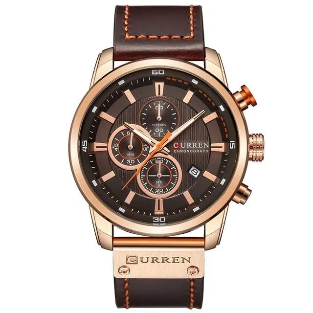 Men  Chronograph  Leather Strap Quartz Wristwatch