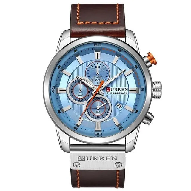 Men  Chronograph  Leather Strap Quartz Wristwatch