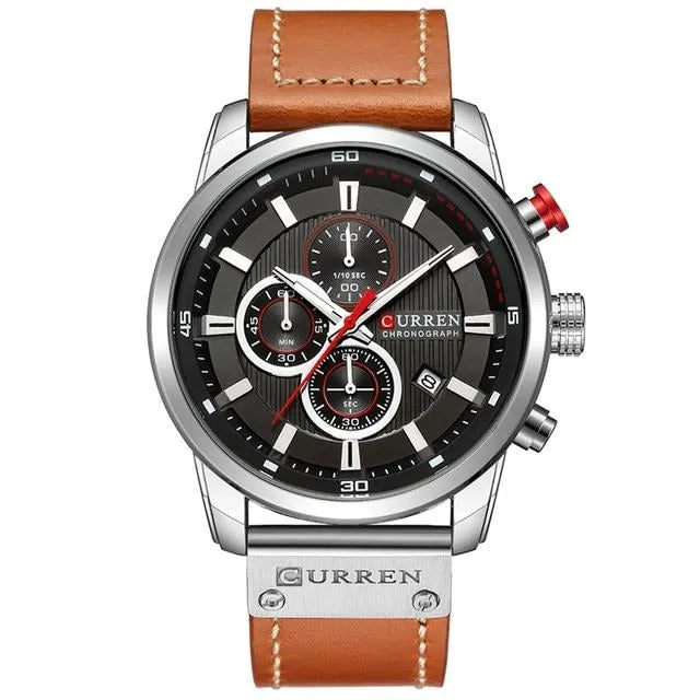Men  Chronograph  Leather Strap Quartz Wristwatch