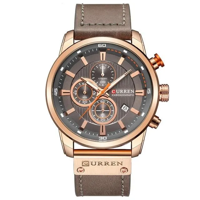 Men  Chronograph  Leather Strap Quartz Wristwatch
