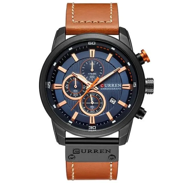 Men  Chronograph  Leather Strap Quartz Wristwatch