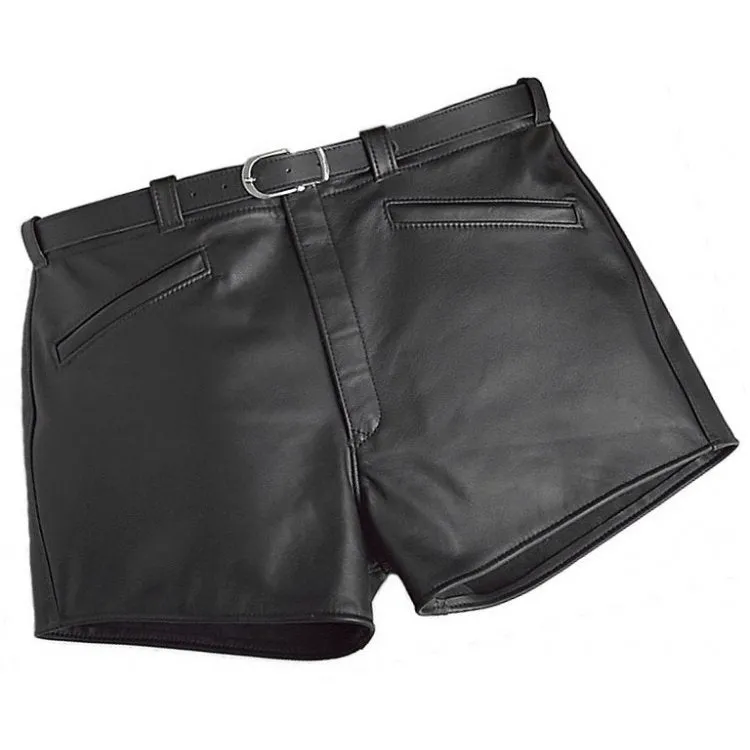 Men Cool Fashion Real Sheepskin Black Leather Shorts