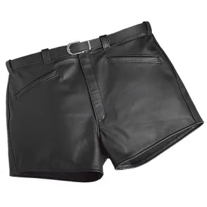 Men Cool Fashion Real Sheepskin Black Leather Shorts