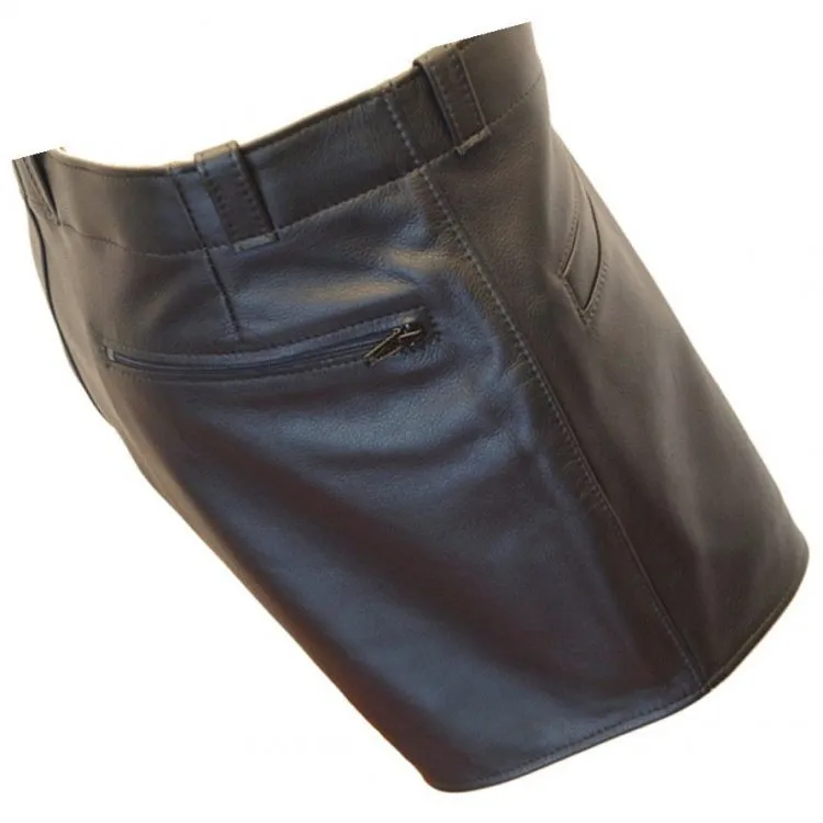 Men Cool Fashion Real Sheepskin Black Leather Shorts