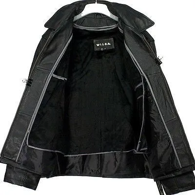 MEN'S BOMBER LEATHER JACKET WITH FUR ZIPOUT LINNING INSIDE COWHIDE LEATHER BLACK