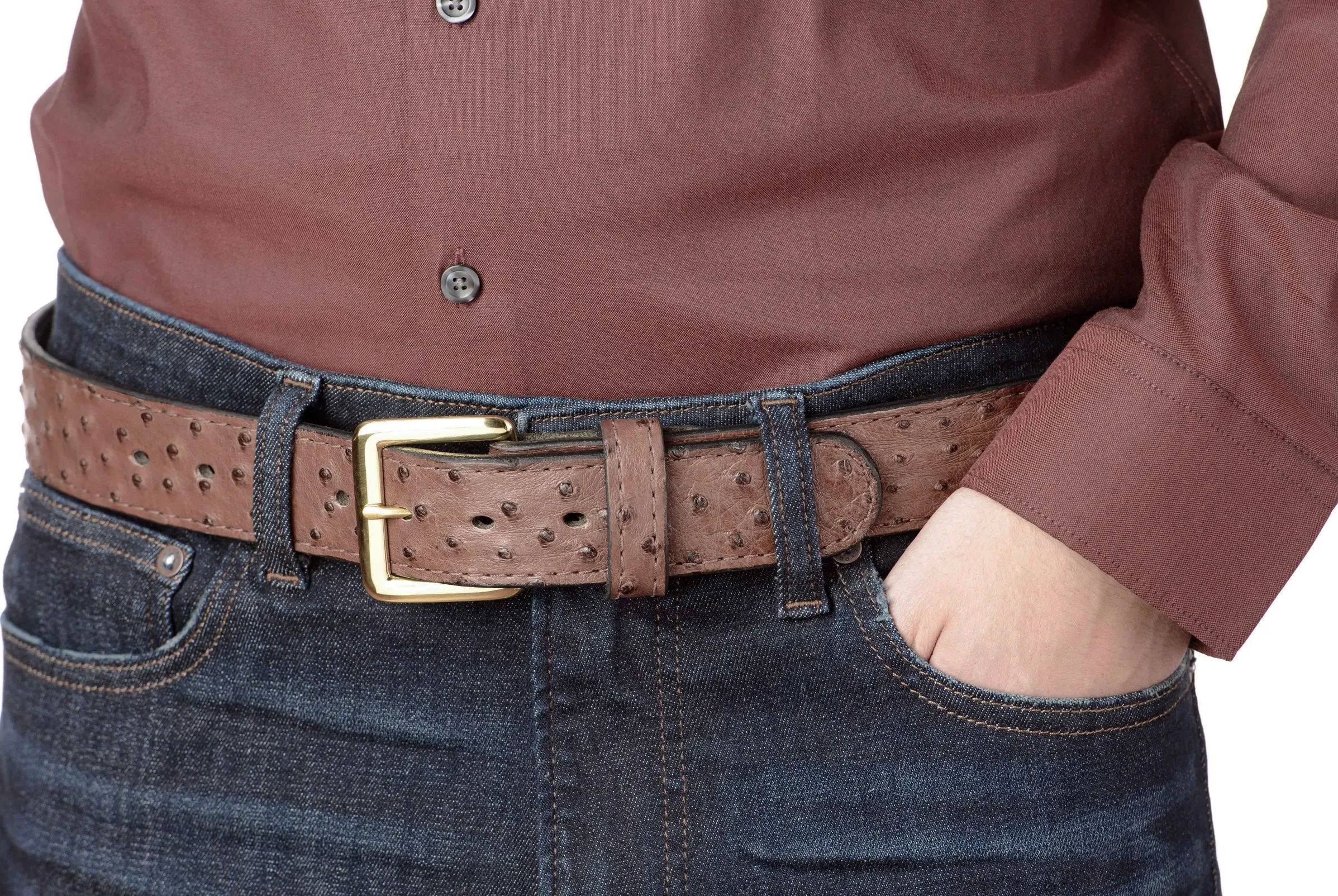 Men's Brown South African Ostrich Skin Leather Belt