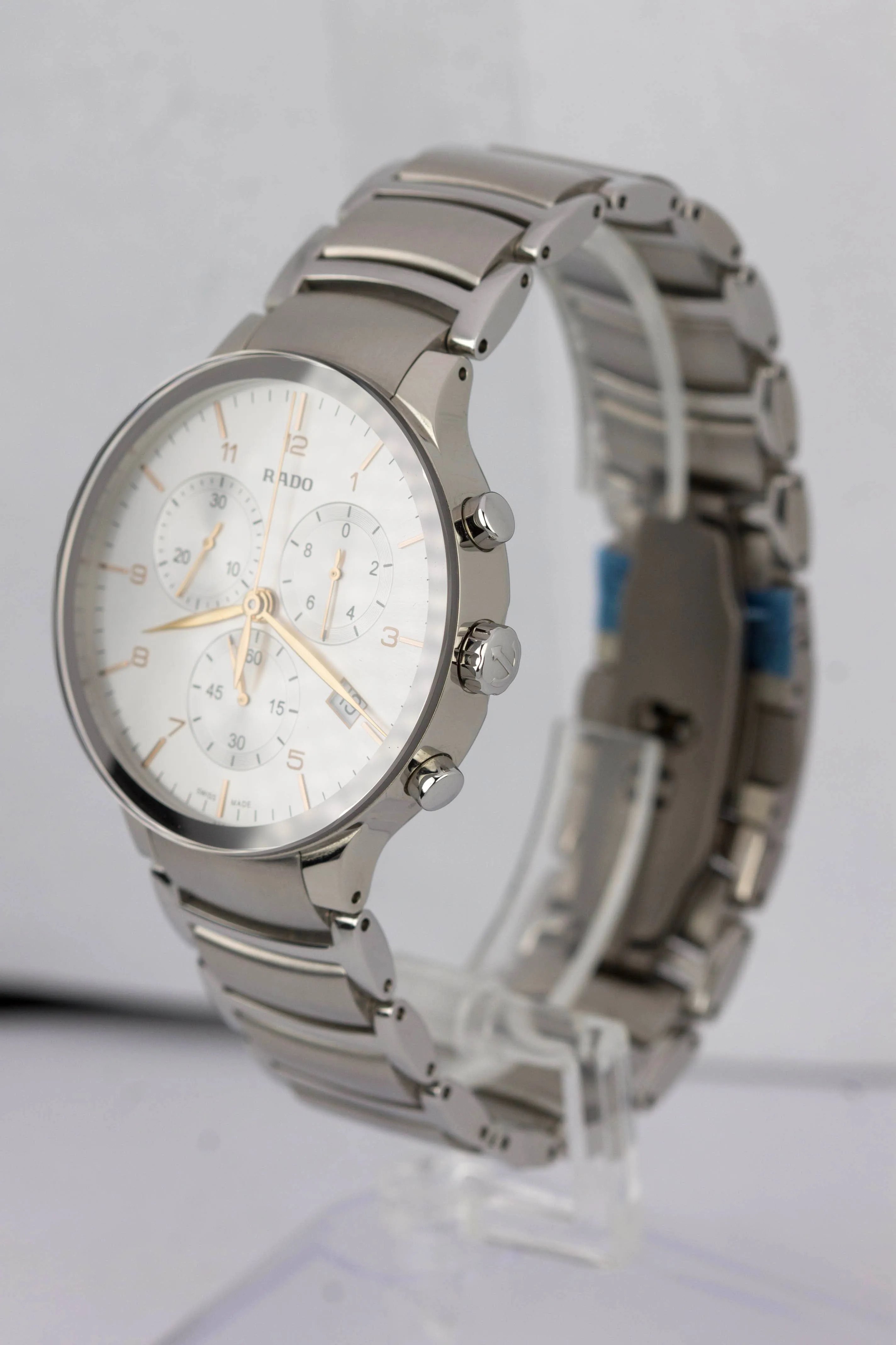 Men's RADO Centrix Steel Rose Gold 44mm Chronograph Swiss Quartz Watch R30122113