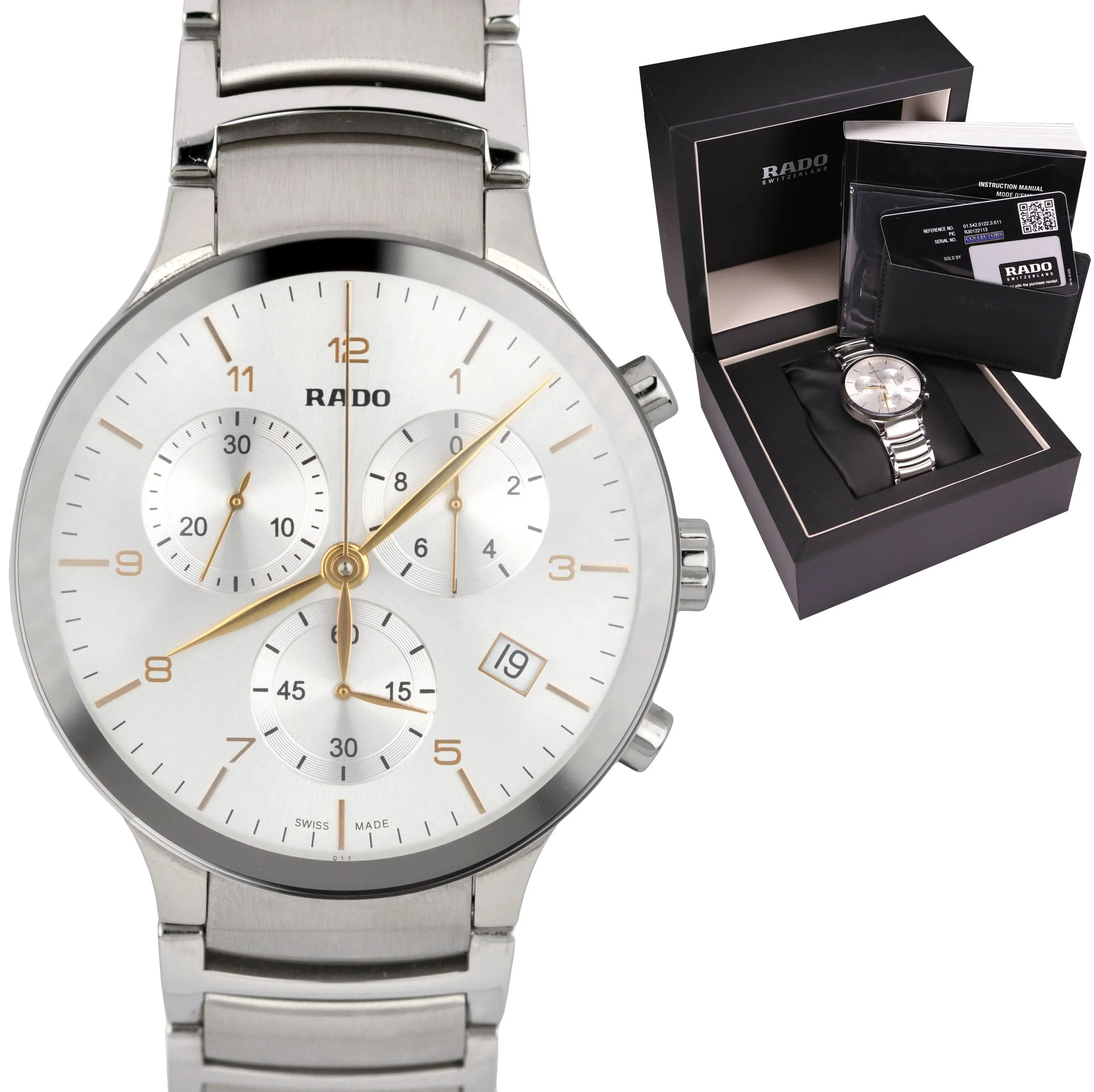 Men's RADO Centrix Steel Rose Gold 44mm Chronograph Swiss Quartz Watch R30122113