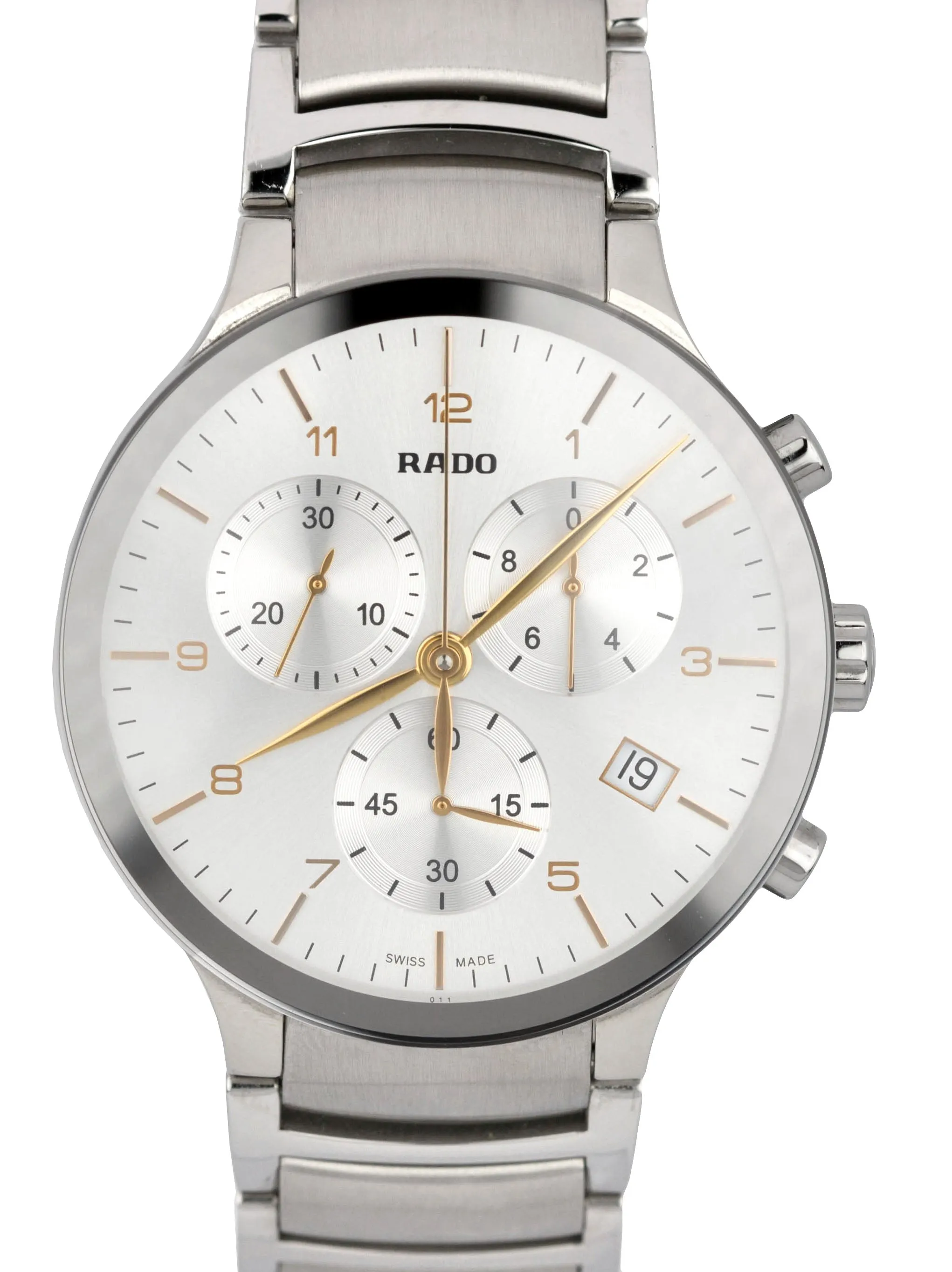 Men's RADO Centrix Steel Rose Gold 44mm Chronograph Swiss Quartz Watch R30122113