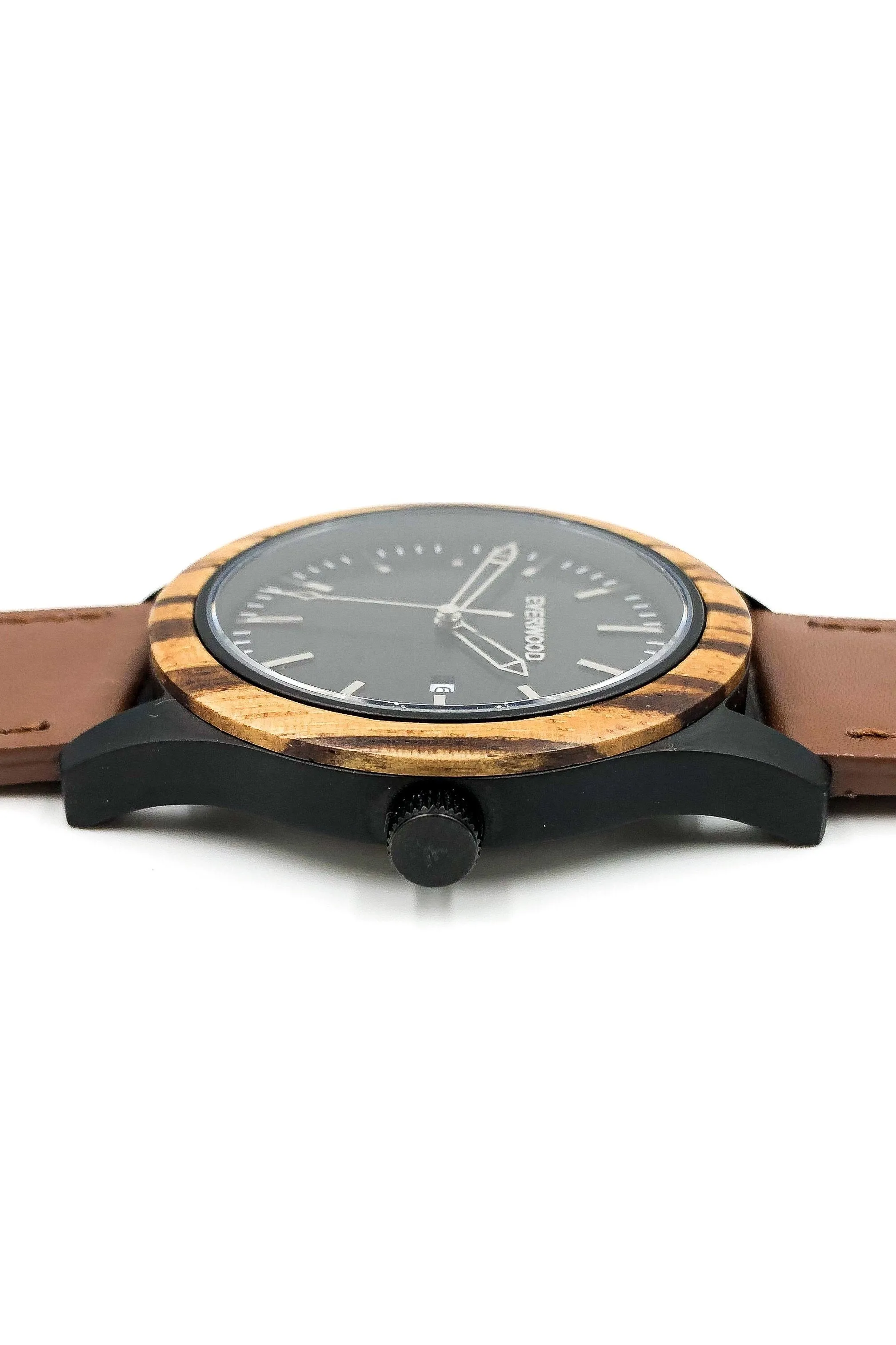 Mens Wood Watches | Zebrawood | Brown Leather