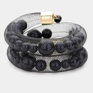 Mesh Tube Black Pearl Adjustable Bracelet
