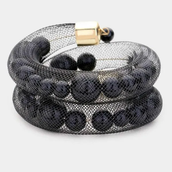 Mesh Tube Black Pearl Adjustable Bracelet