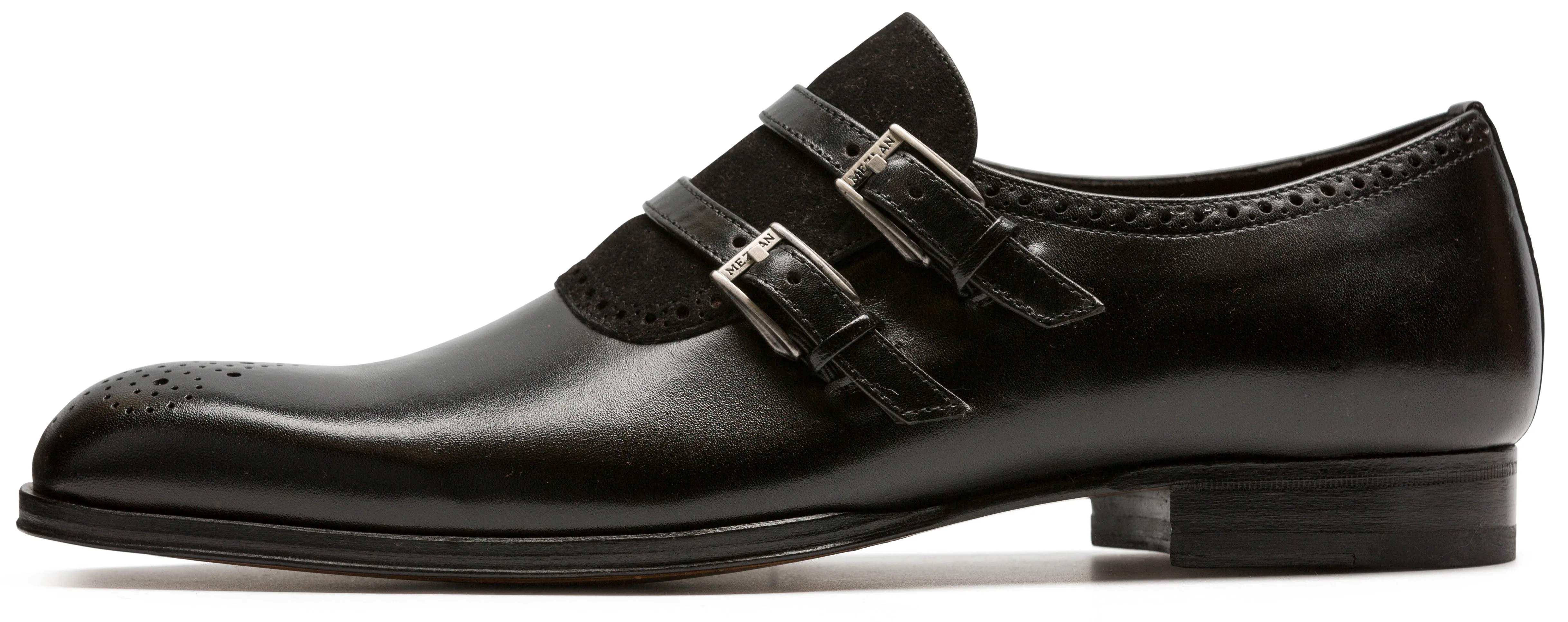 Mezlan Black Leather Medallion Double Strap