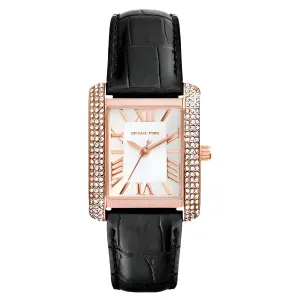 Michael Kors Emery Black Leather Strap White Dial Quartz Watch for Ladies - MK2336