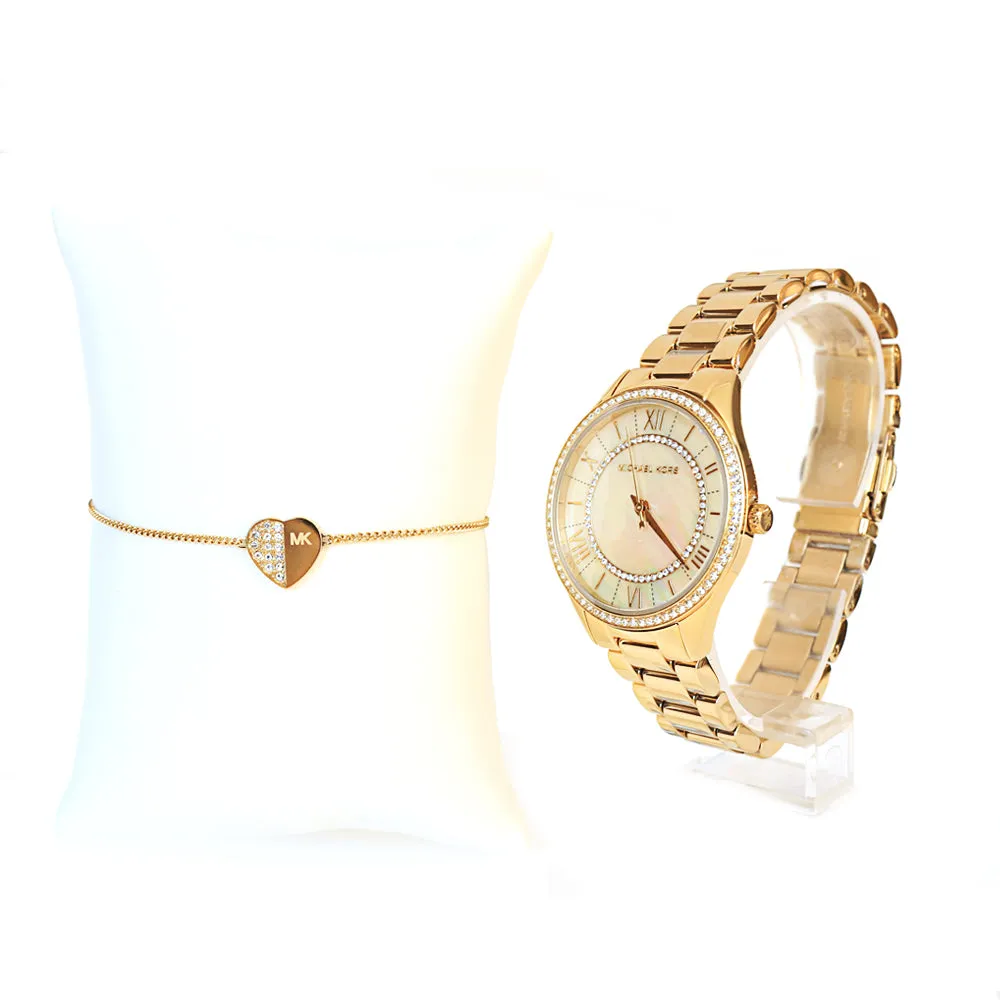 Michael Kors Lauryn Three-Hand Gold-Tone Stainless Steel Watch With Bracelet Giftset