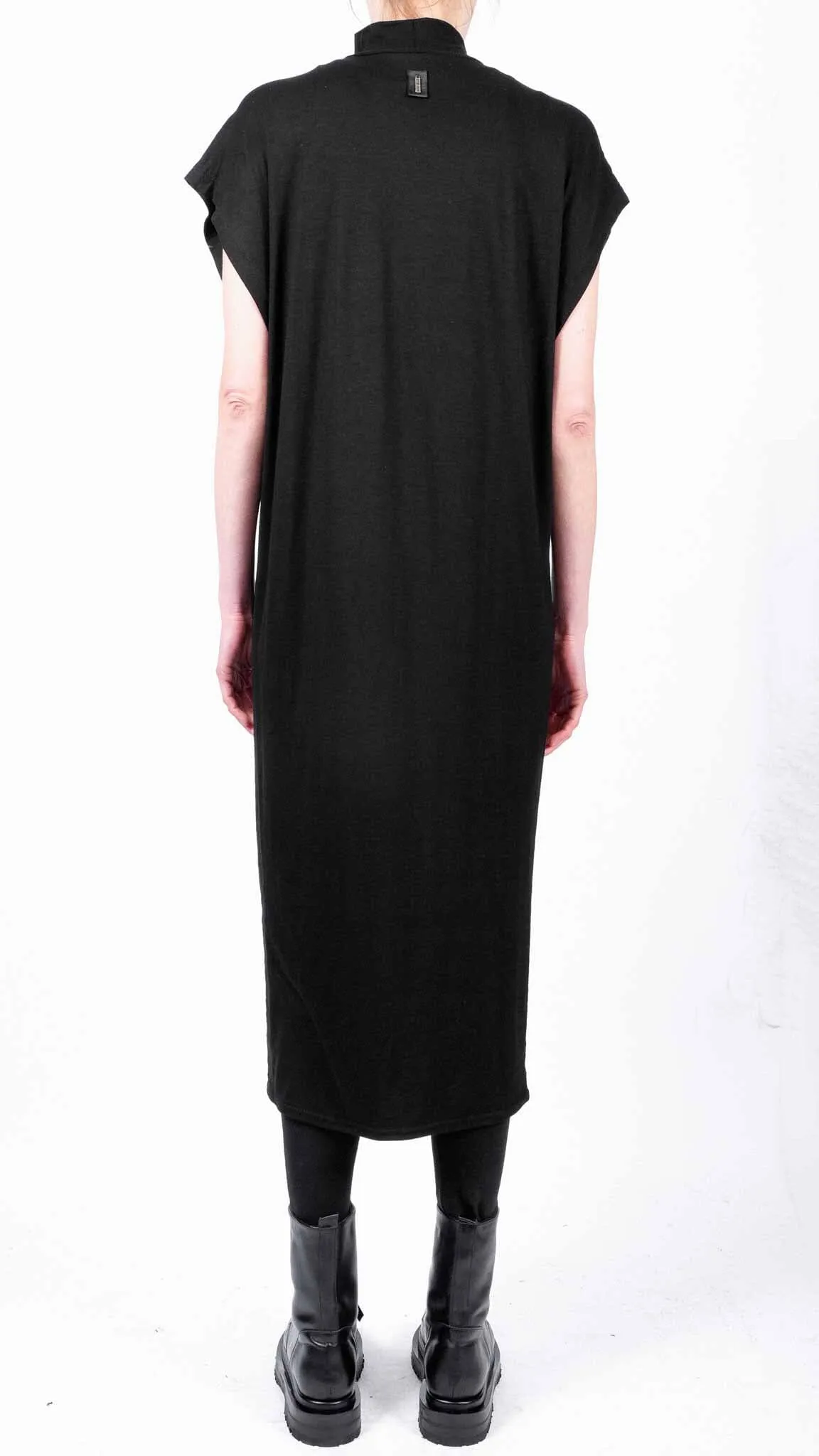 Midi Jersey Sleeveless Dress with Leather Detail