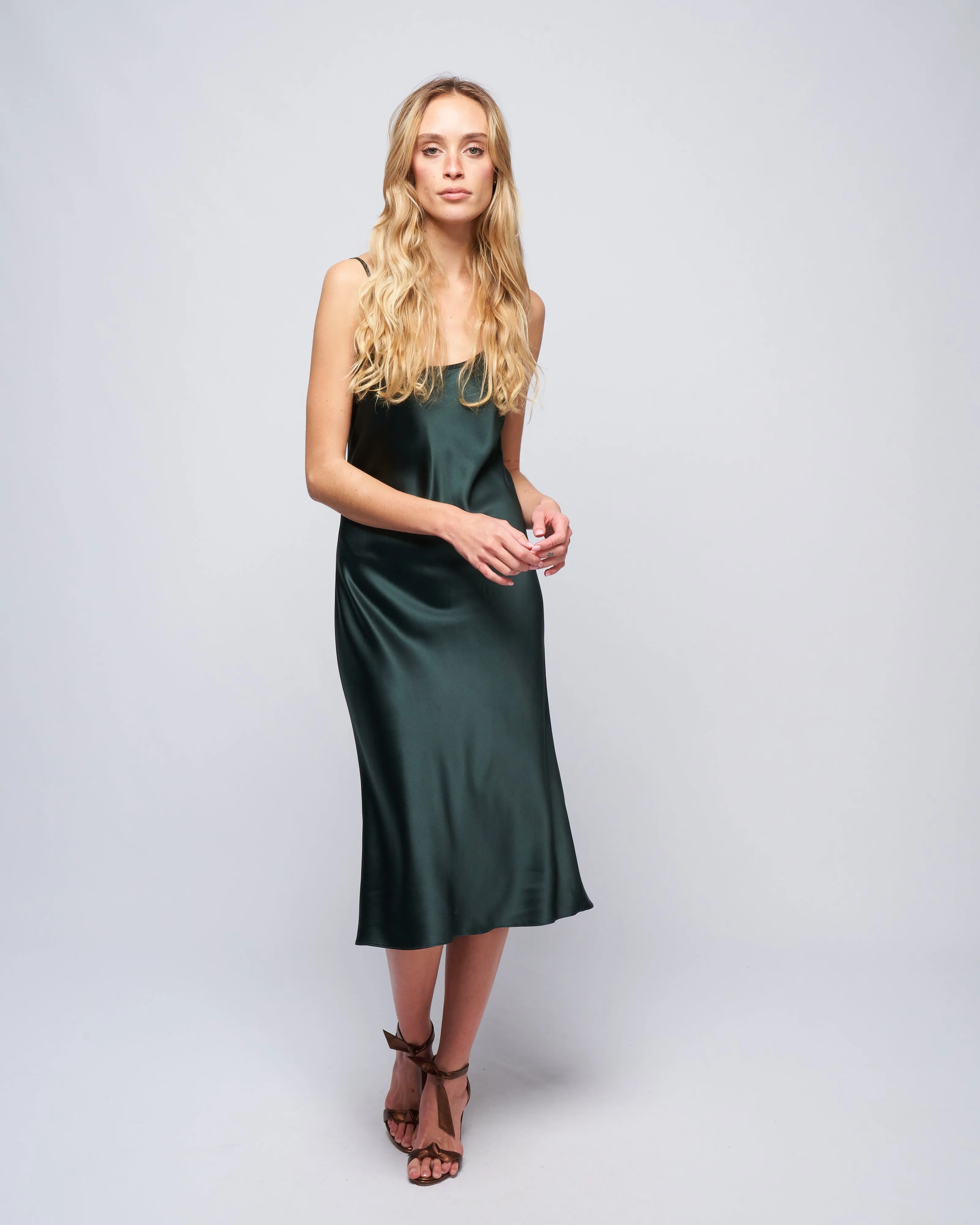 midi slip dress - forest