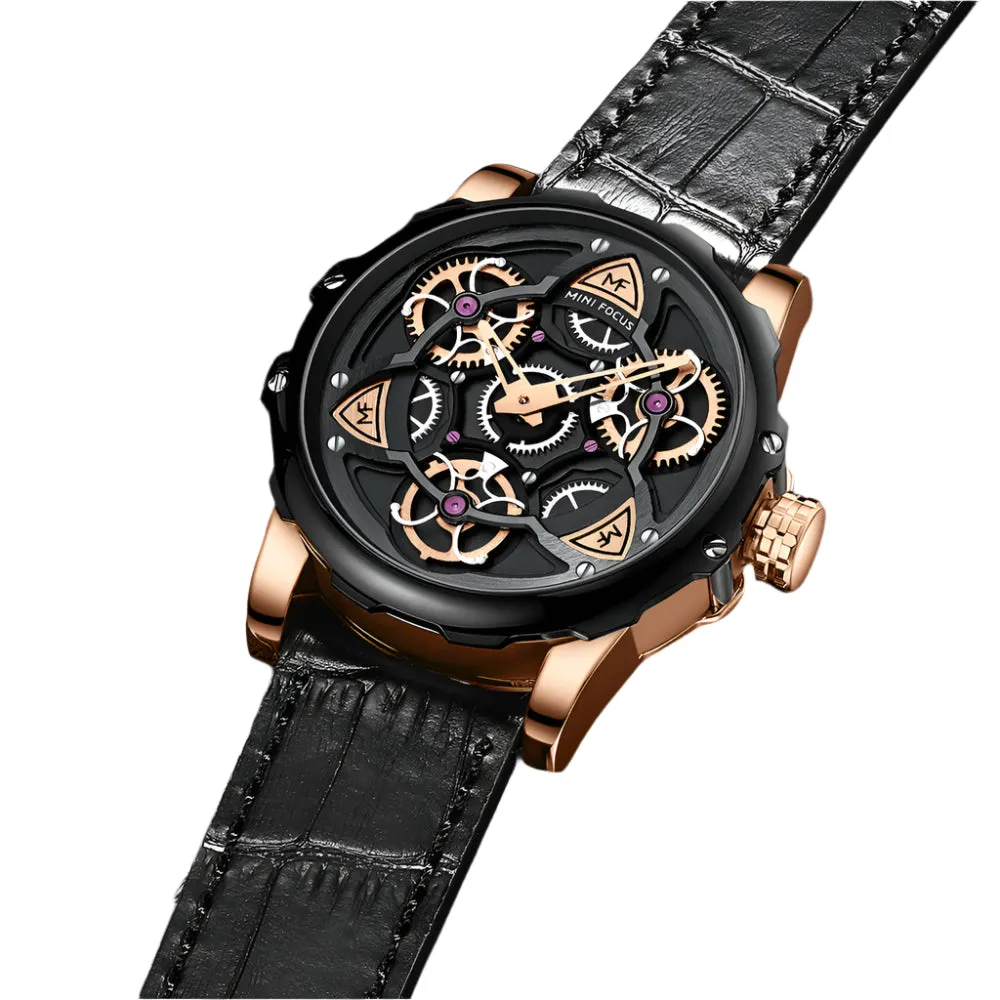 Mini Focus Black Leather Strap Black Dial Quartz Watch for Gents - MF0249G-03