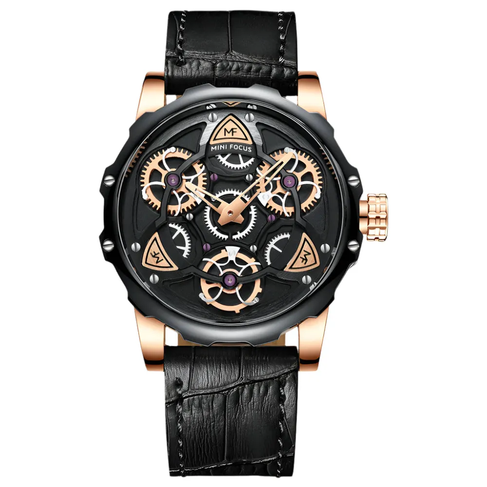 Mini Focus Black Leather Strap Black Dial Quartz Watch for Gents - MF0249G-03