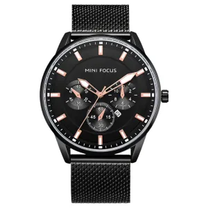 Mini Focus Black Mesh Bracelet Black Dial Quartz Watch for Gents - MF0178G-02
