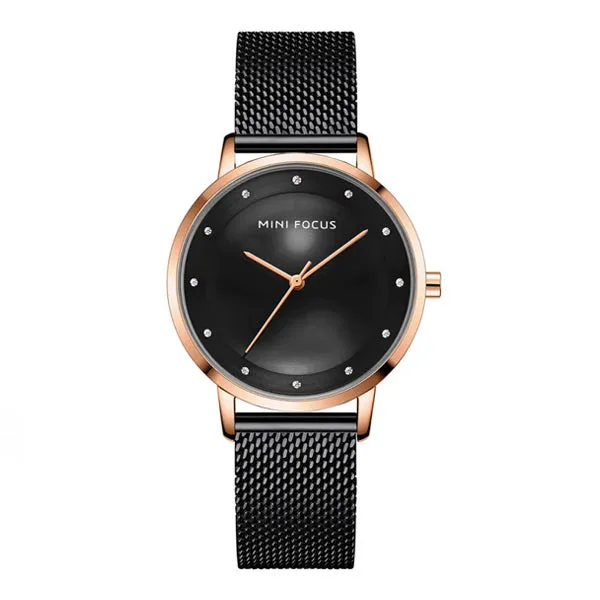 Mini Focus Black Mesh Bracelet Black Dial Quartz Watch for Ladies - MF0332L-05