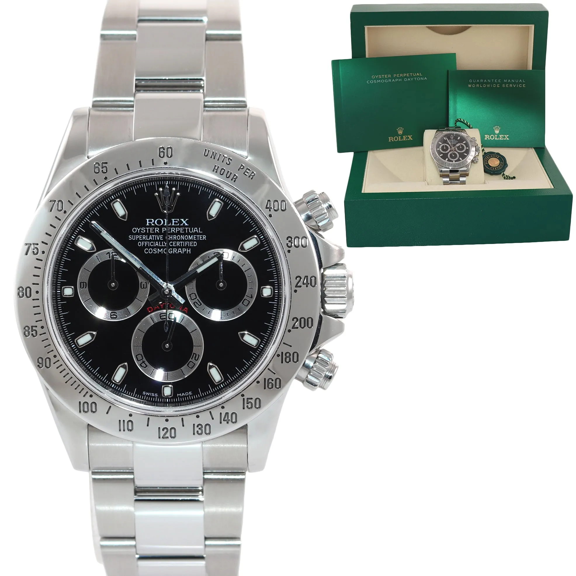 MINT 2014 Rolex Daytona 116520 Cosmo Black Dial Steel Chronograph 40mm Watch Box