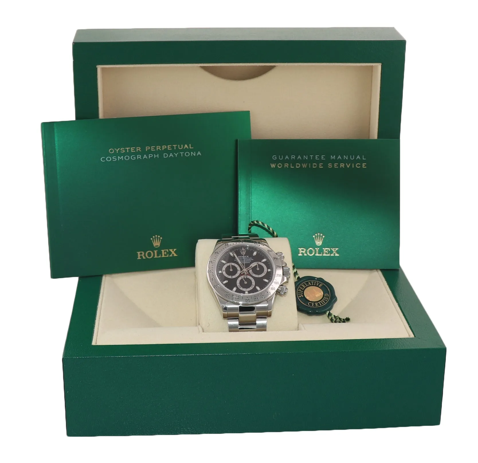 MINT 2014 Rolex Daytona 116520 Cosmo Black Dial Steel Chronograph 40mm Watch Box