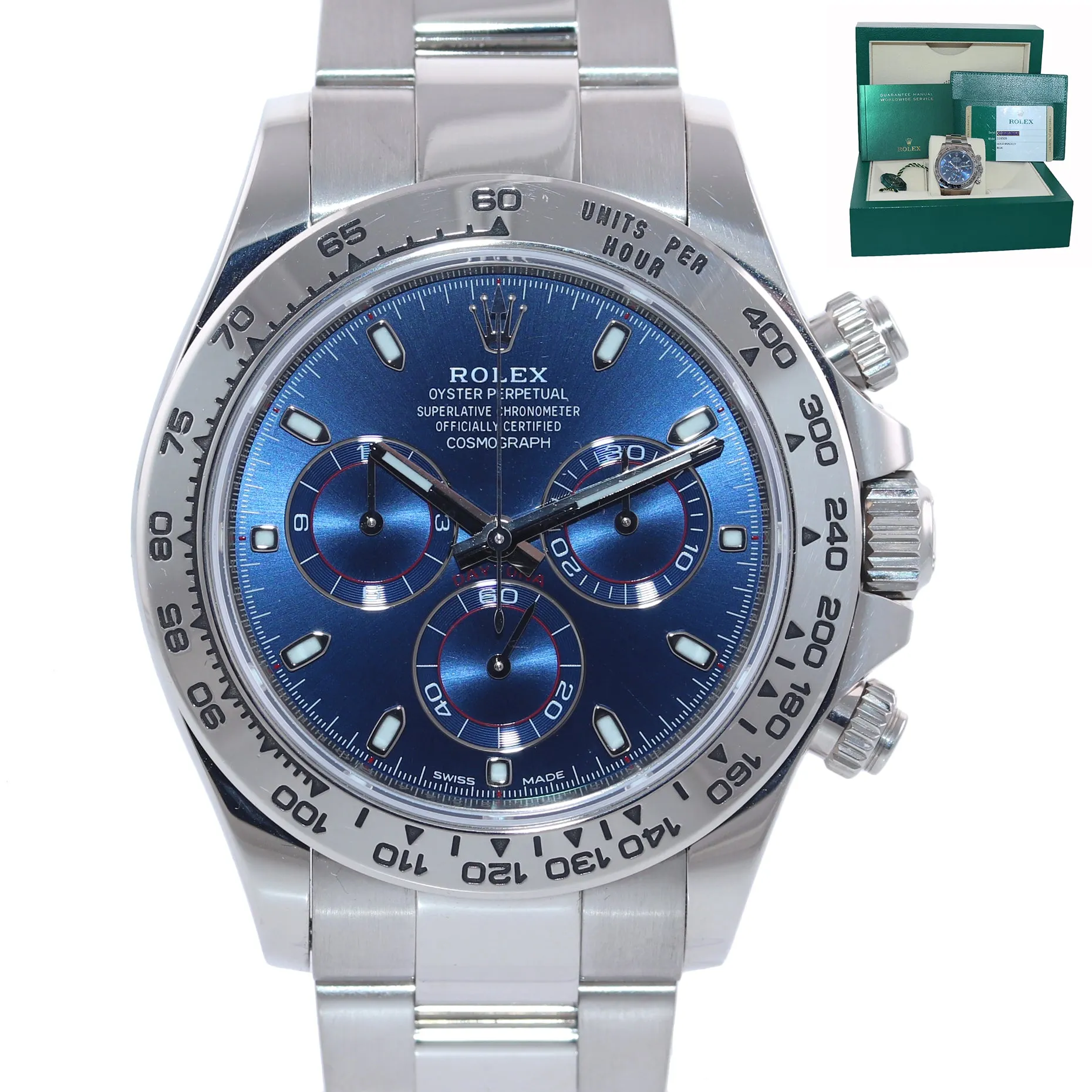 MINT 2017 PAPERS Rolex Daytona Blue Dial 116509 18k White Gold Watch Box