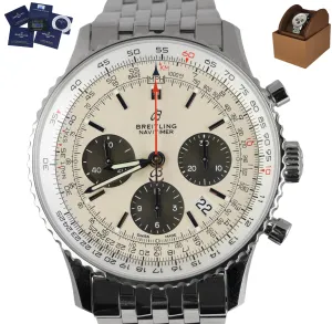 MINT 2020 Men's Breitling Navitimer B01 Panda 43mm Stainless Steel White AB0121