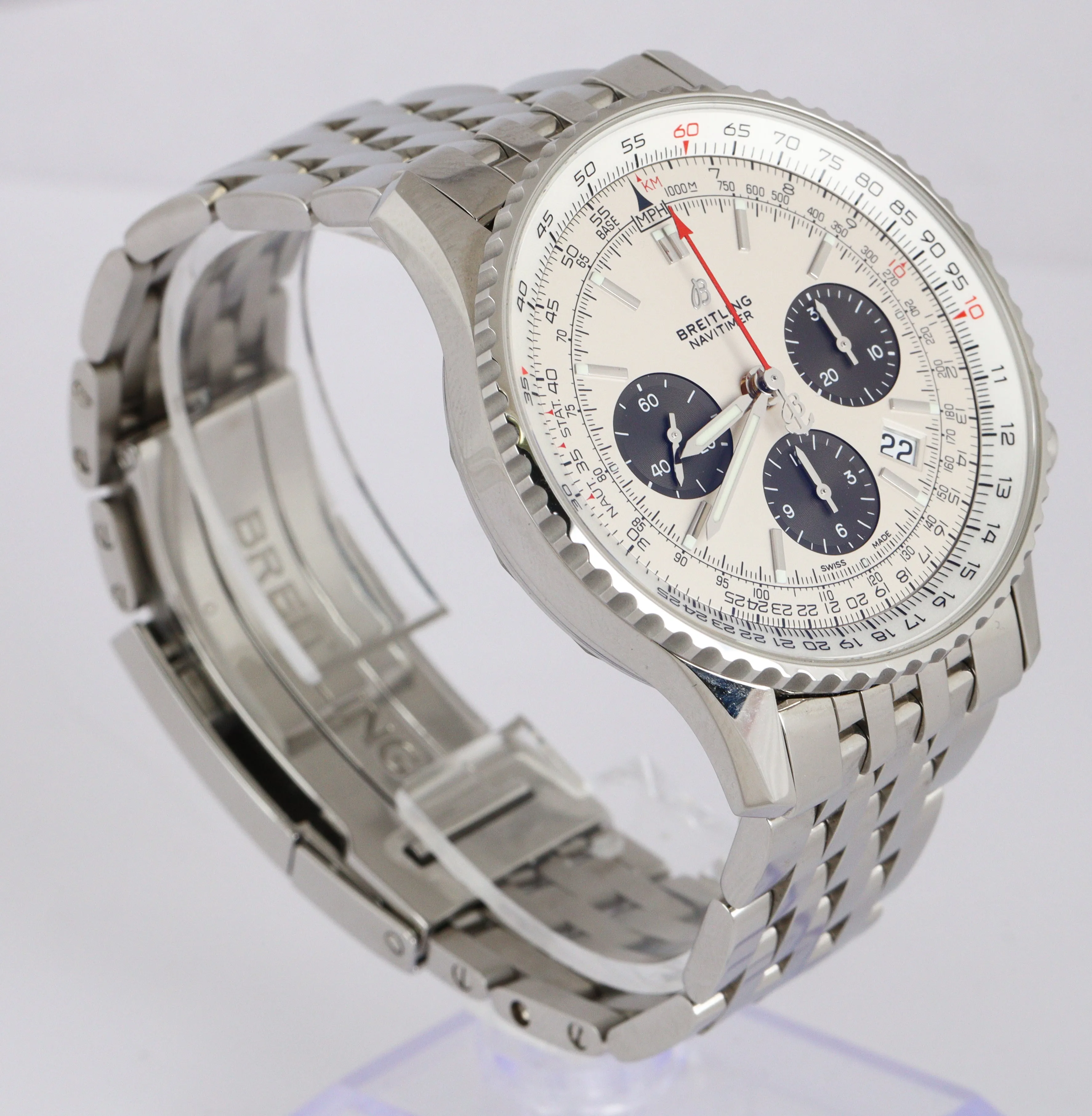 MINT 2020 Men's Breitling Navitimer B01 Panda 43mm Stainless Steel White AB0121