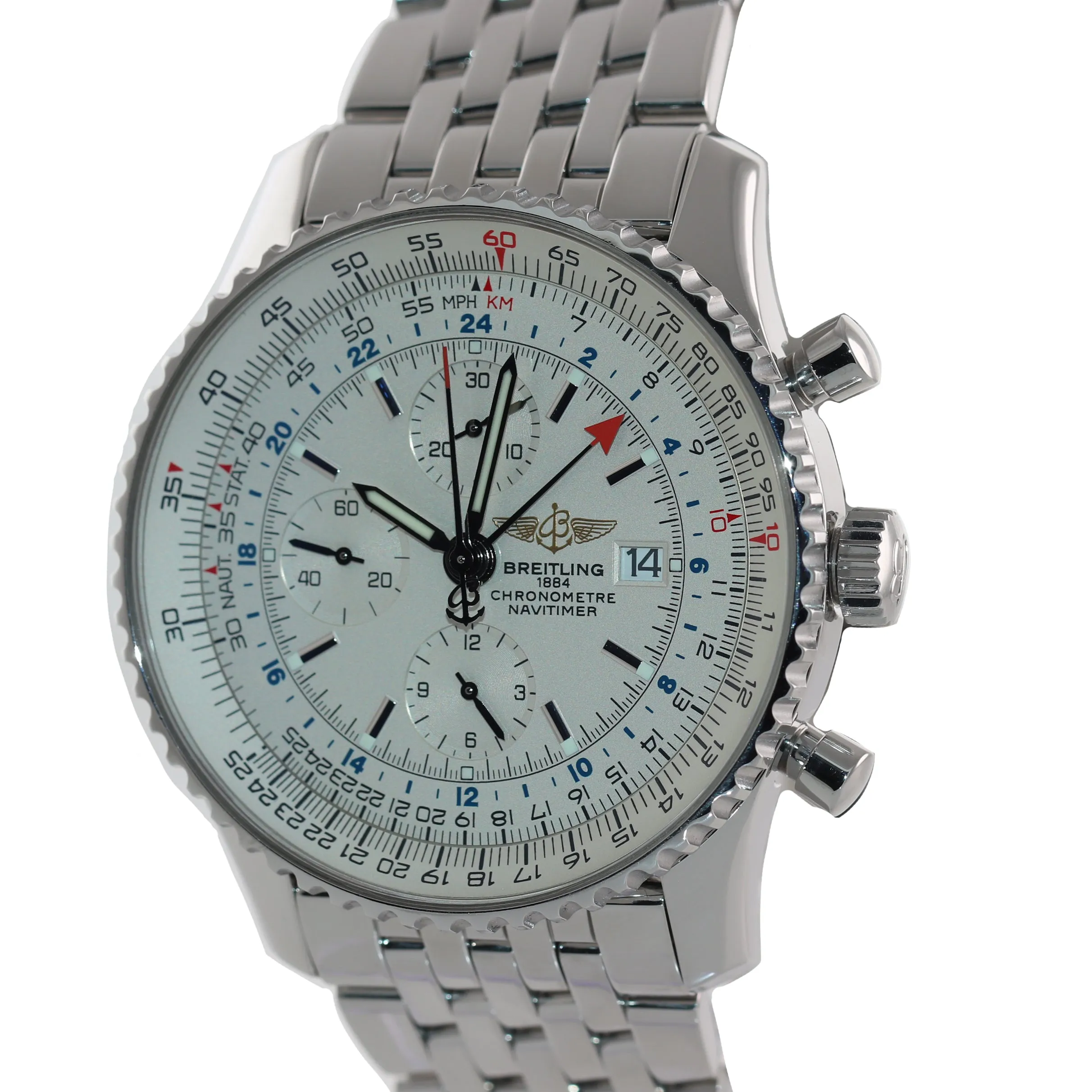 MINT Breitling Navitimer World Chronograph GMT White Cream Steel A24322 Watch