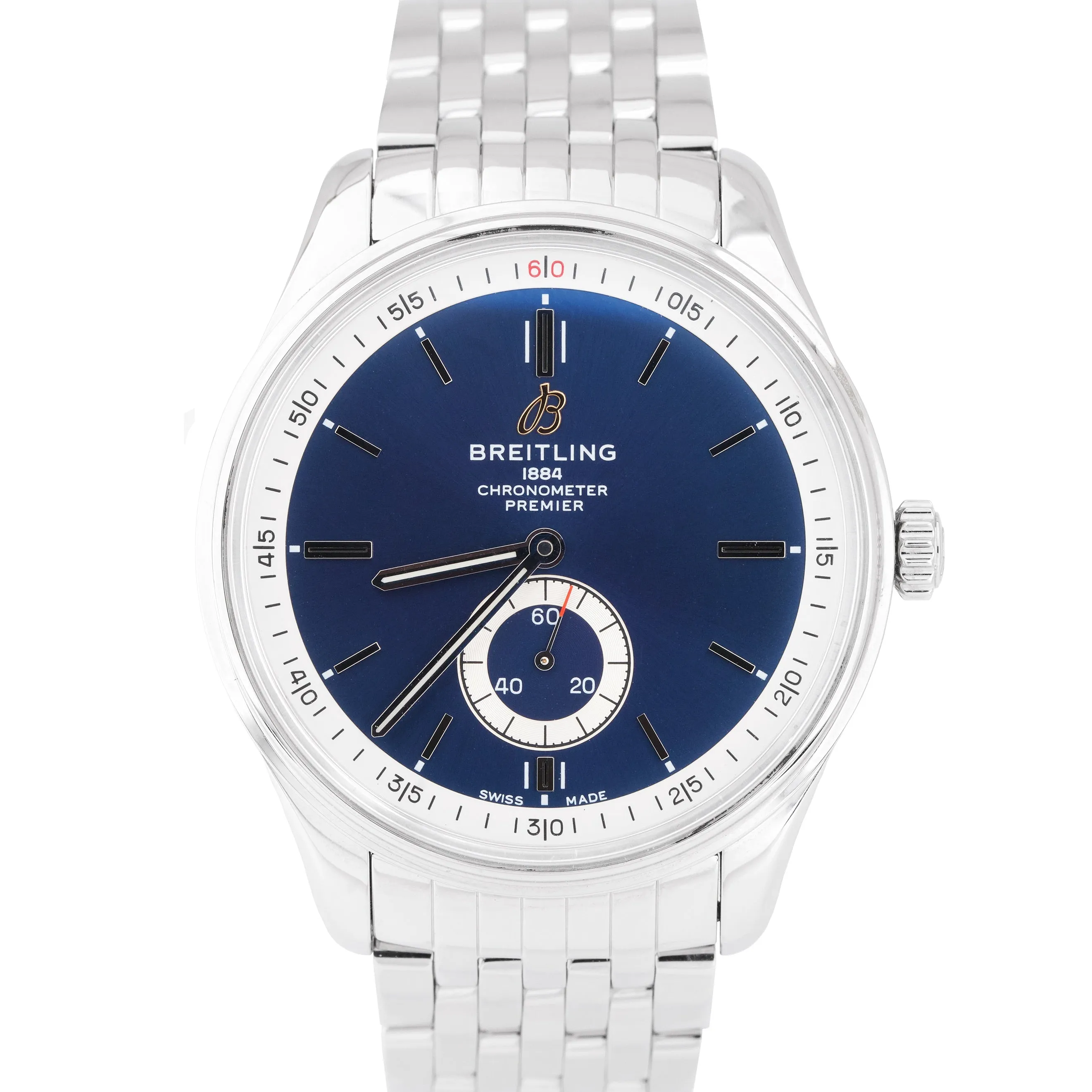MINT Breitling Premier Automatic 40mm Stainless Steel Blue Watch A37340-351C1A1