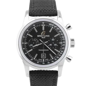 MINT Breitling Tranocean Chronograph Black A41310 Stainless 38mm Automatic Watch
