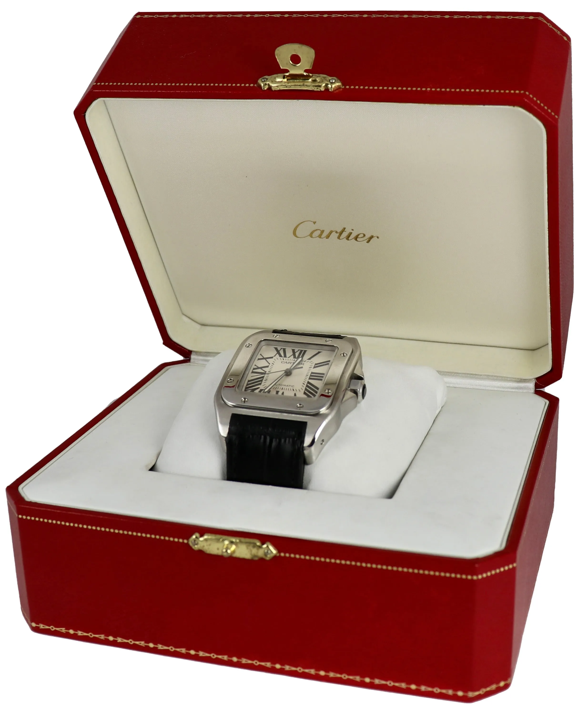 MINT Cartier Santos 100 XL 38mm Stainless Steel White Watch 2656 / W20073X8