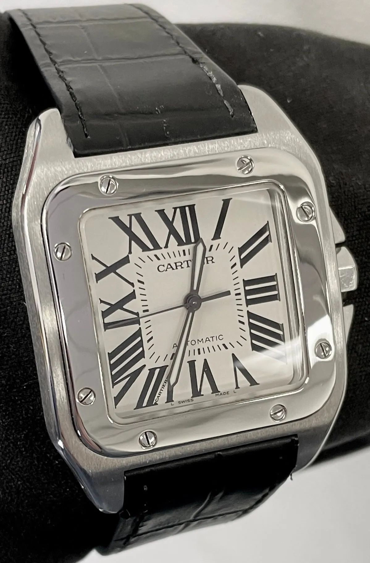 MINT Cartier Santos 100 XL 38mm Stainless Steel White Watch 2656 / W20073X8
