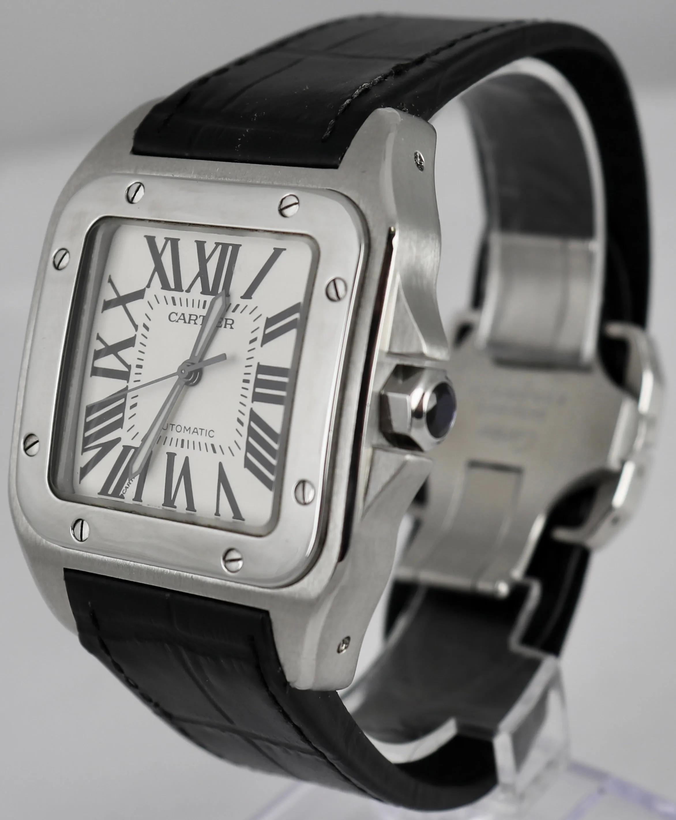 MINT Cartier Santos 100 XL 38mm Stainless Steel White Watch 2656 / W20073X8