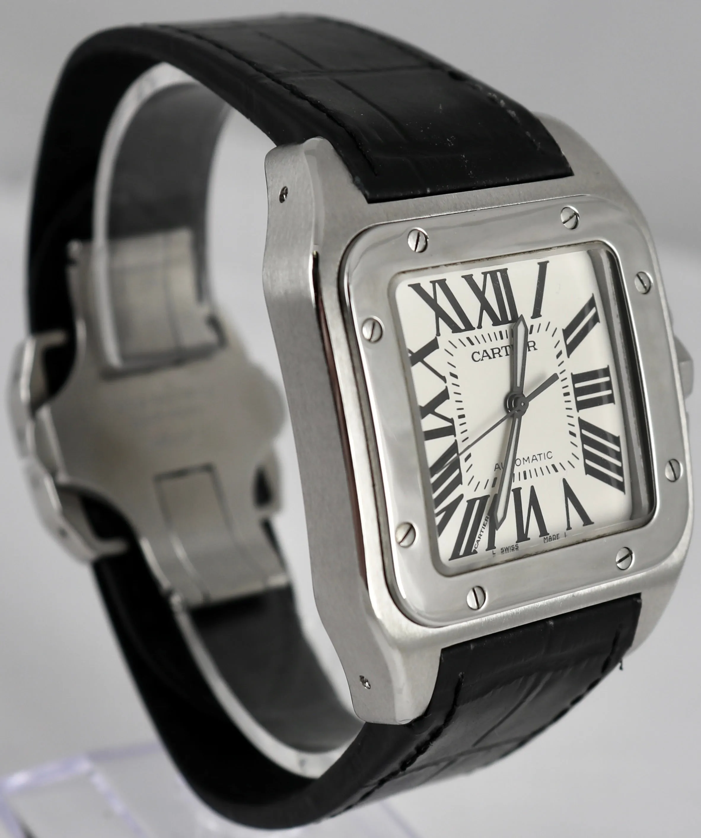 MINT Cartier Santos 100 XL 38mm Stainless Steel White Watch 2656 / W20073X8