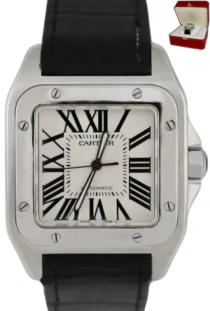MINT Cartier Santos 100 XL 38mm Stainless Steel White Watch 2656 / W20073X8