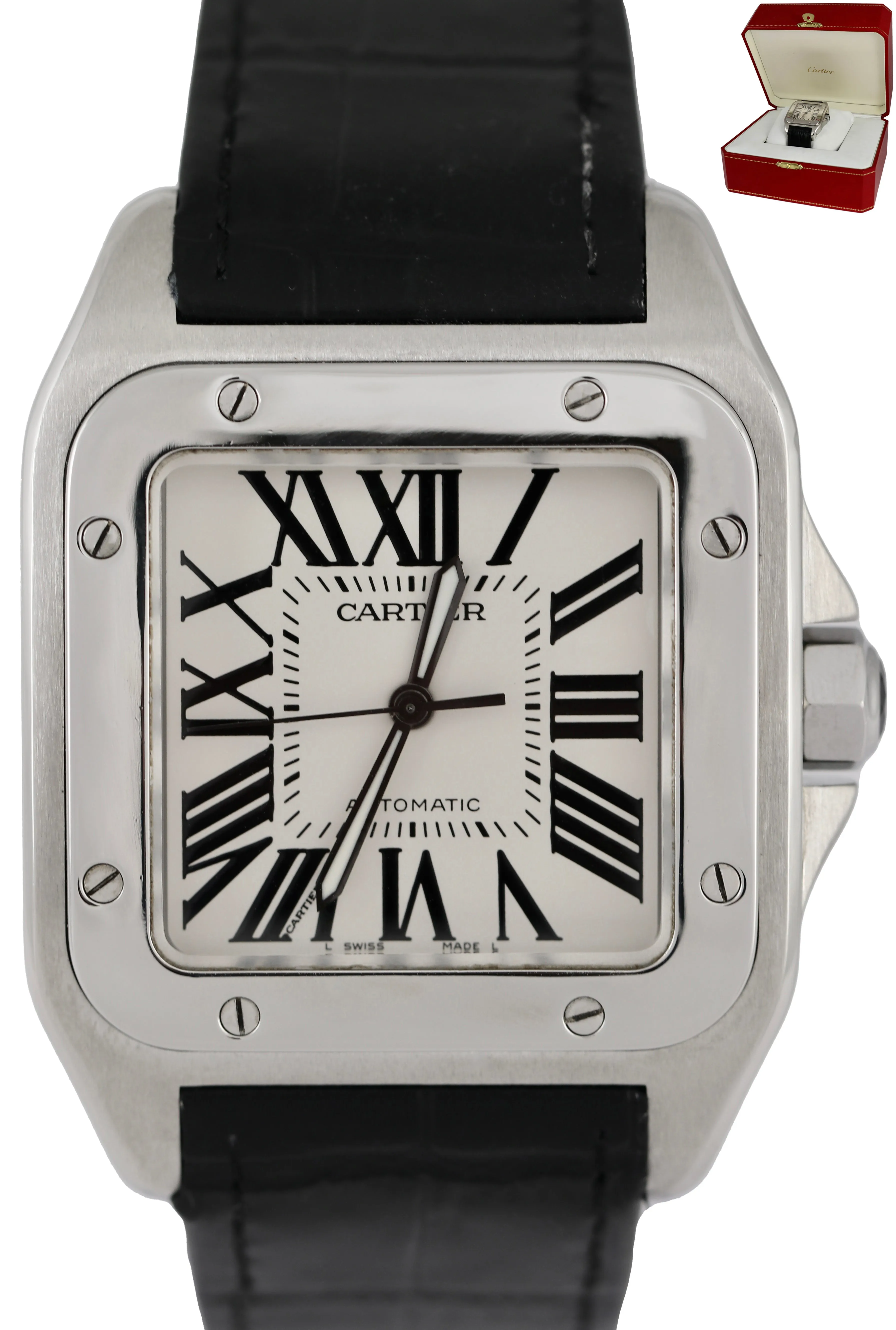 MINT Cartier Santos 100 XL 38mm Stainless Steel White Watch 2656 / W20073X8