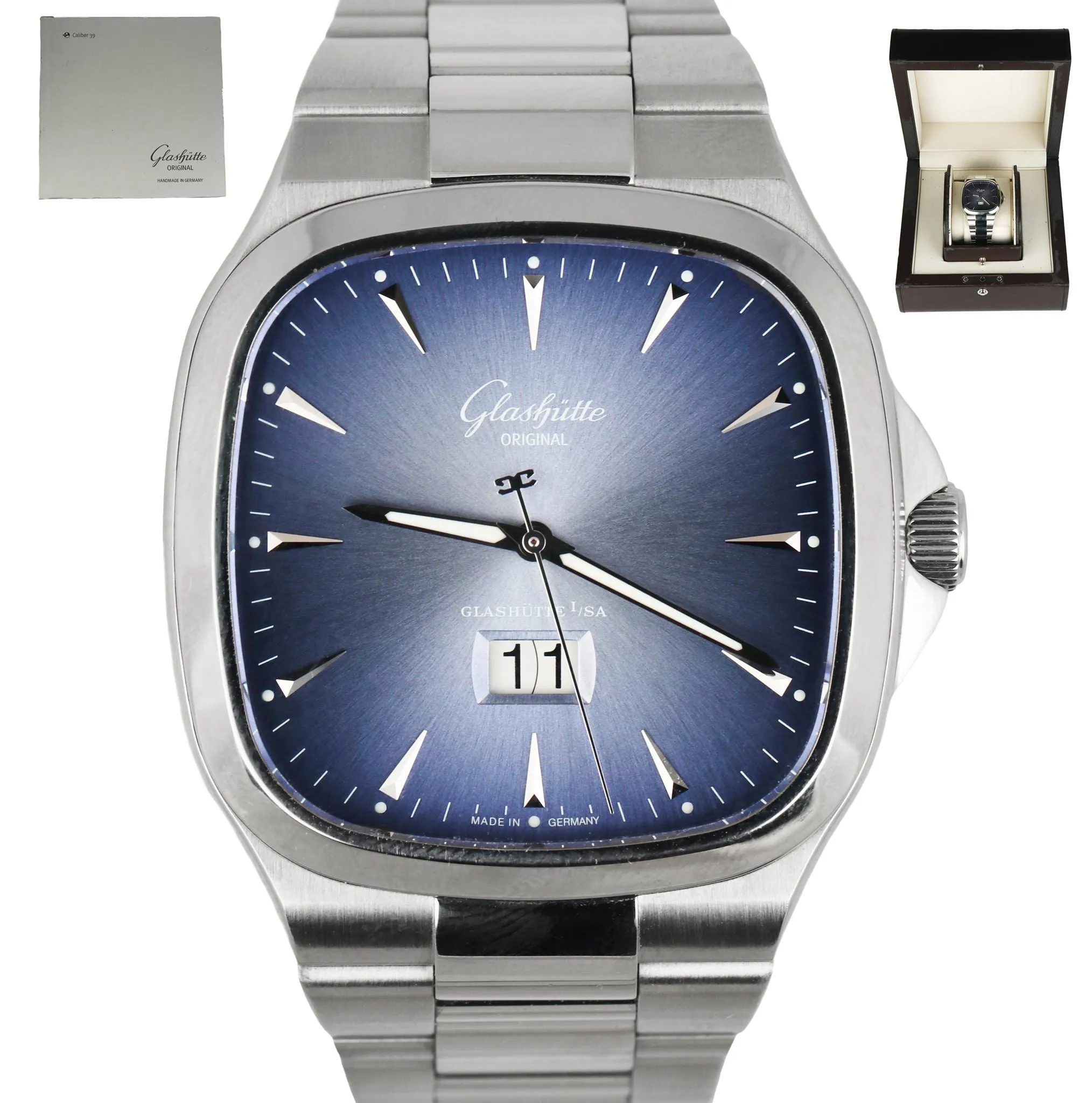 MINT Glashutte Original Senator Seventies Panorama Blue Stainless 39-47-13-12-14