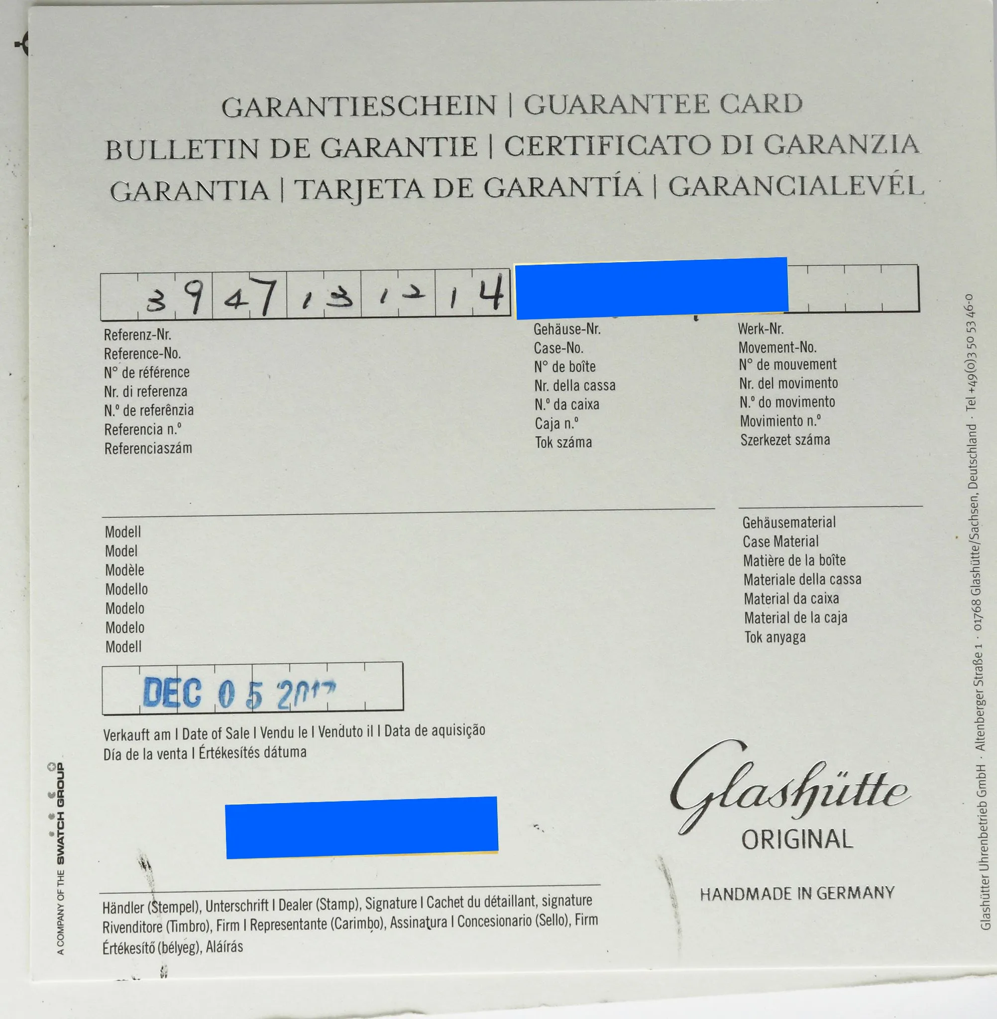 MINT Glashutte Original Senator Seventies Panorama Blue Stainless 39-47-13-12-14