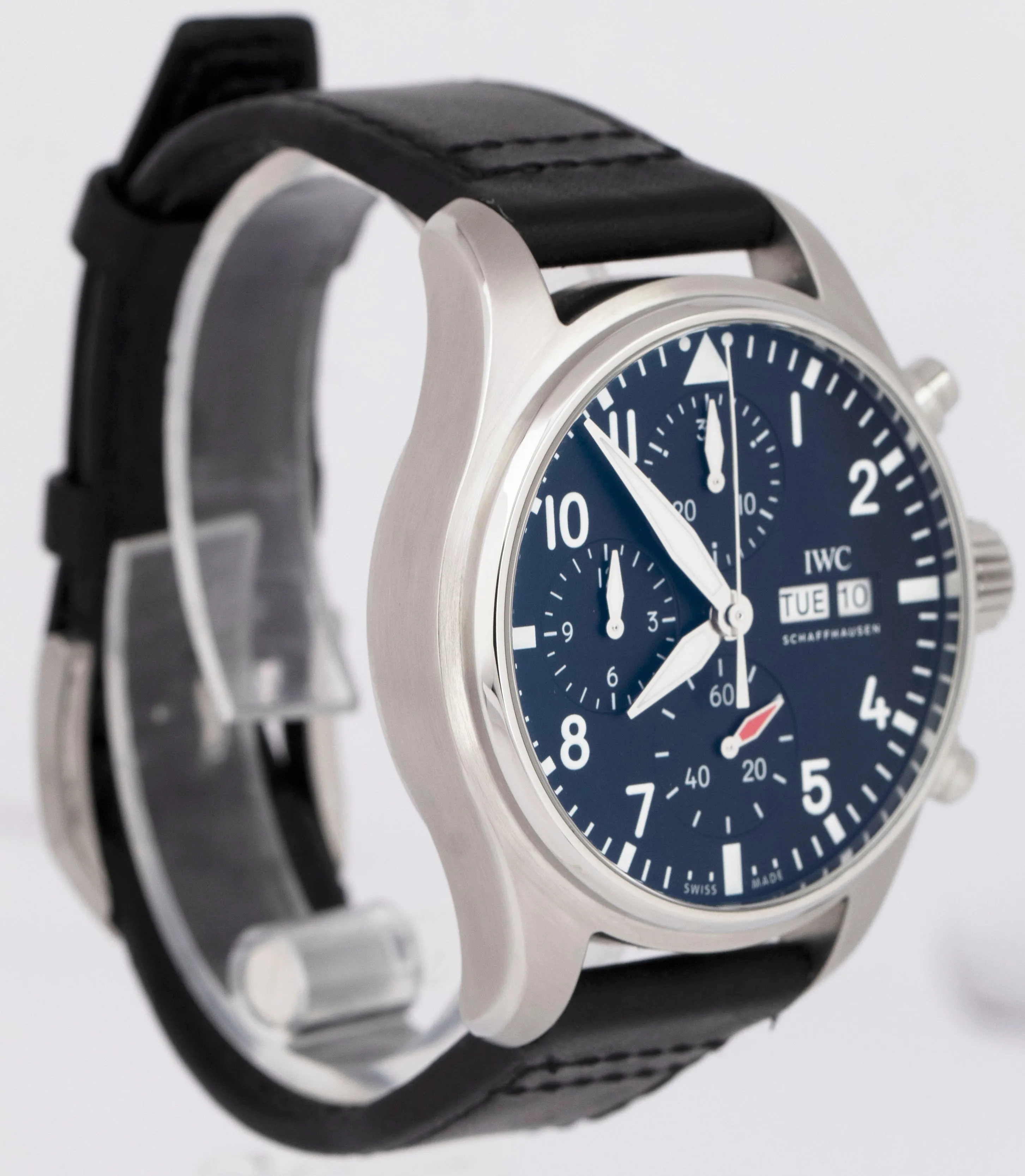 MINT IWC Pilot's Watch Day Date 43mm Chronograph Steel Black Watch IW378001 BOX