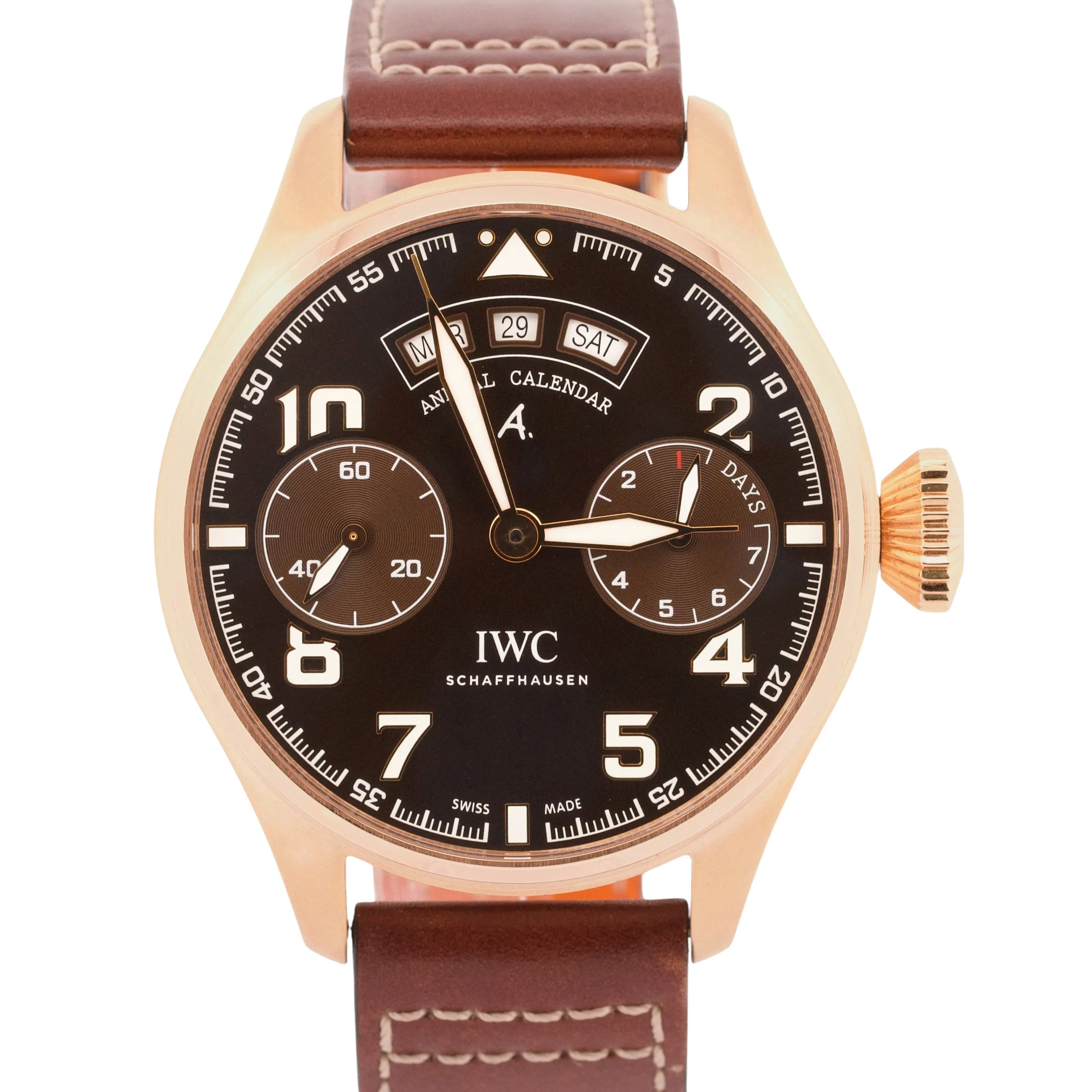 MINT PAPERS IWC Big Pilot Annual Calendar BROWN 18K Rose Gold 46mm IW502706 BOX