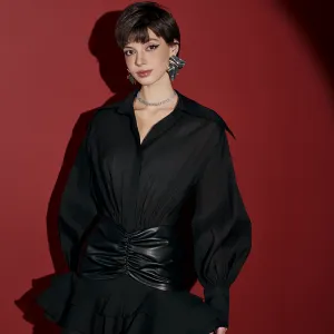 Mollynista Dress Designed Silk Shirt And Leather