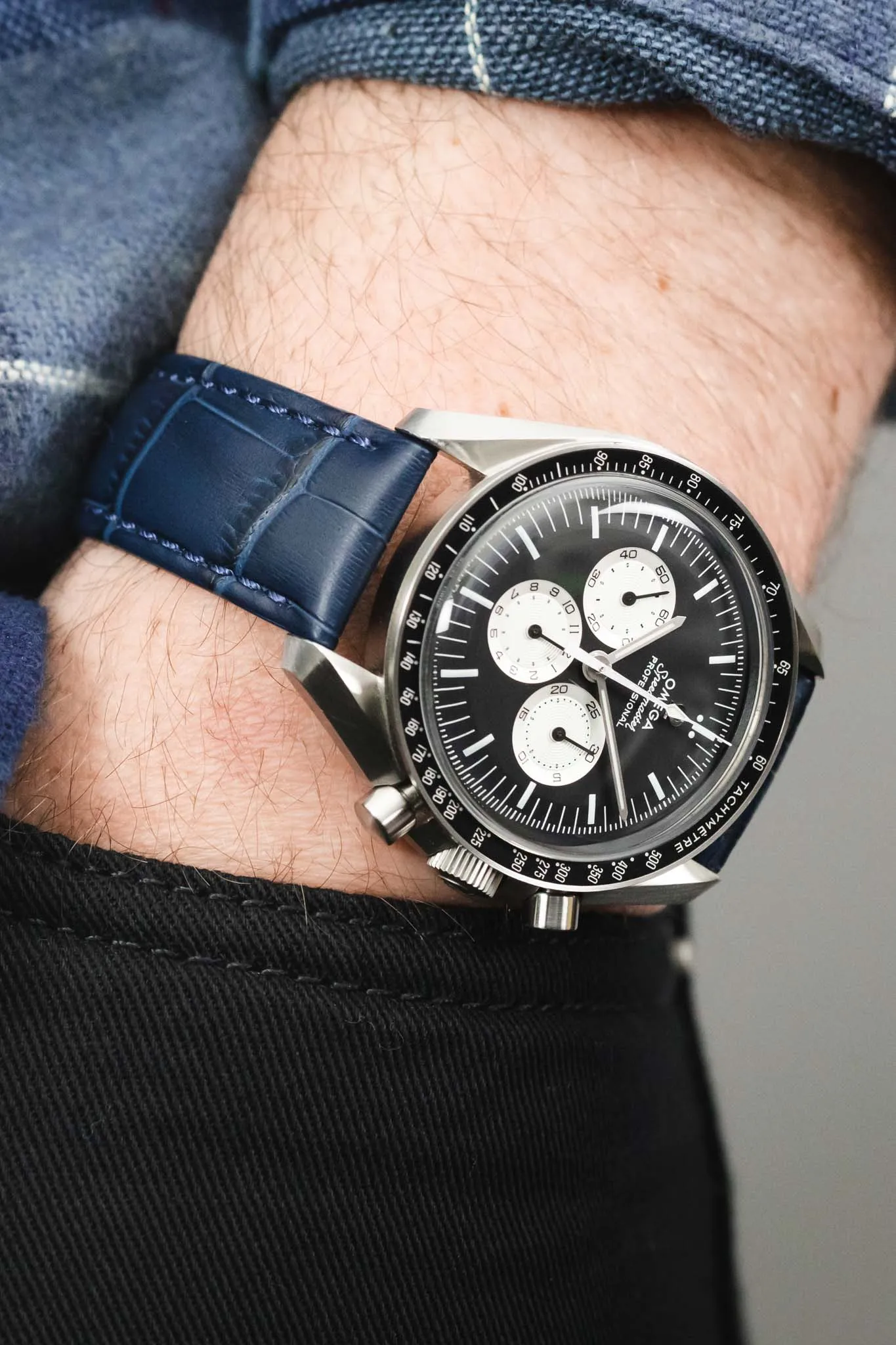 Morellato BOLLE Alligator-Embossed Calfskin Leather Watch Strap in BLUE
