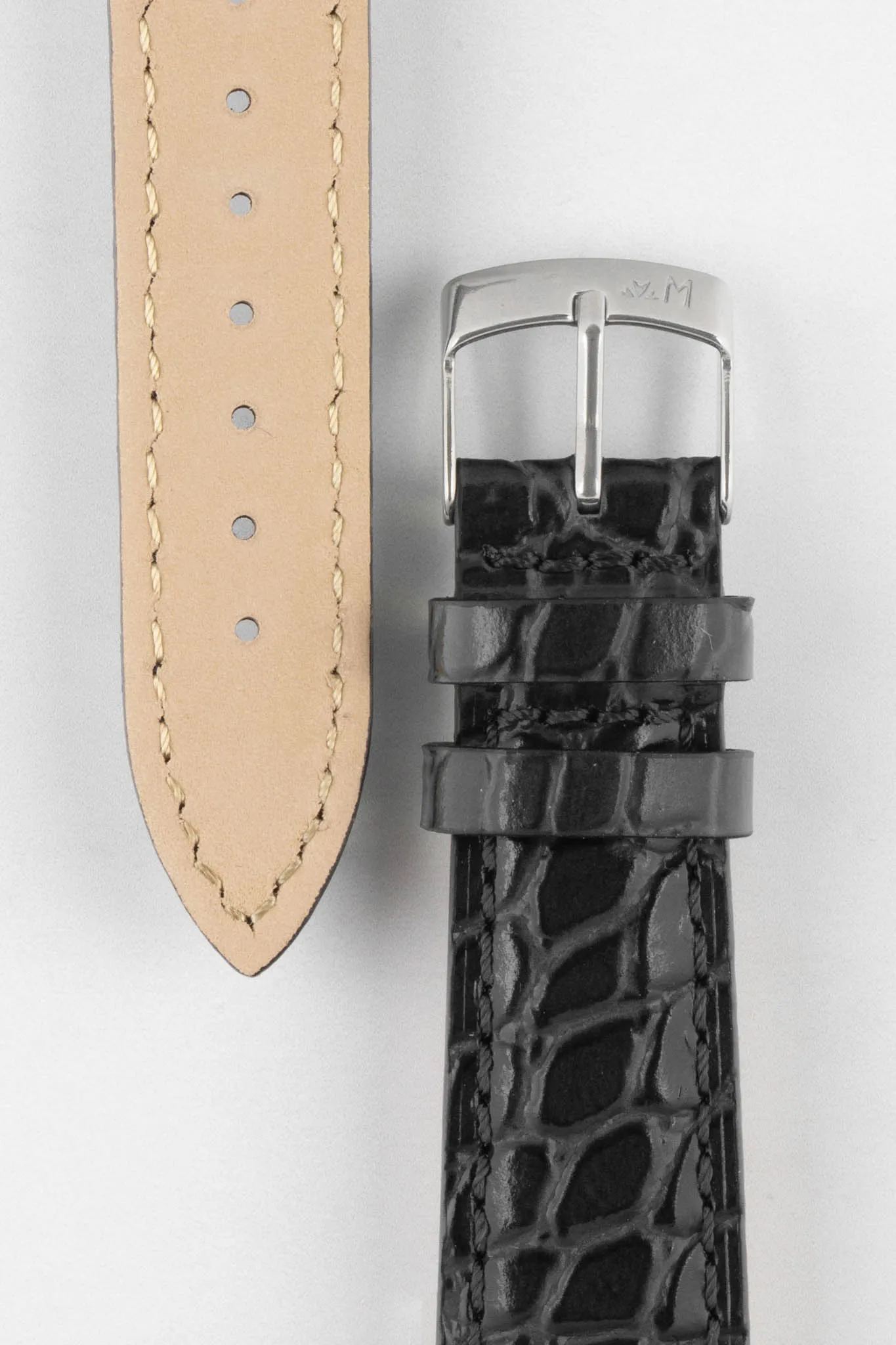 Morellato LIVERPOOL Crocodile-Embossed Calfskin Leather Performance Watch Strap in BLACK