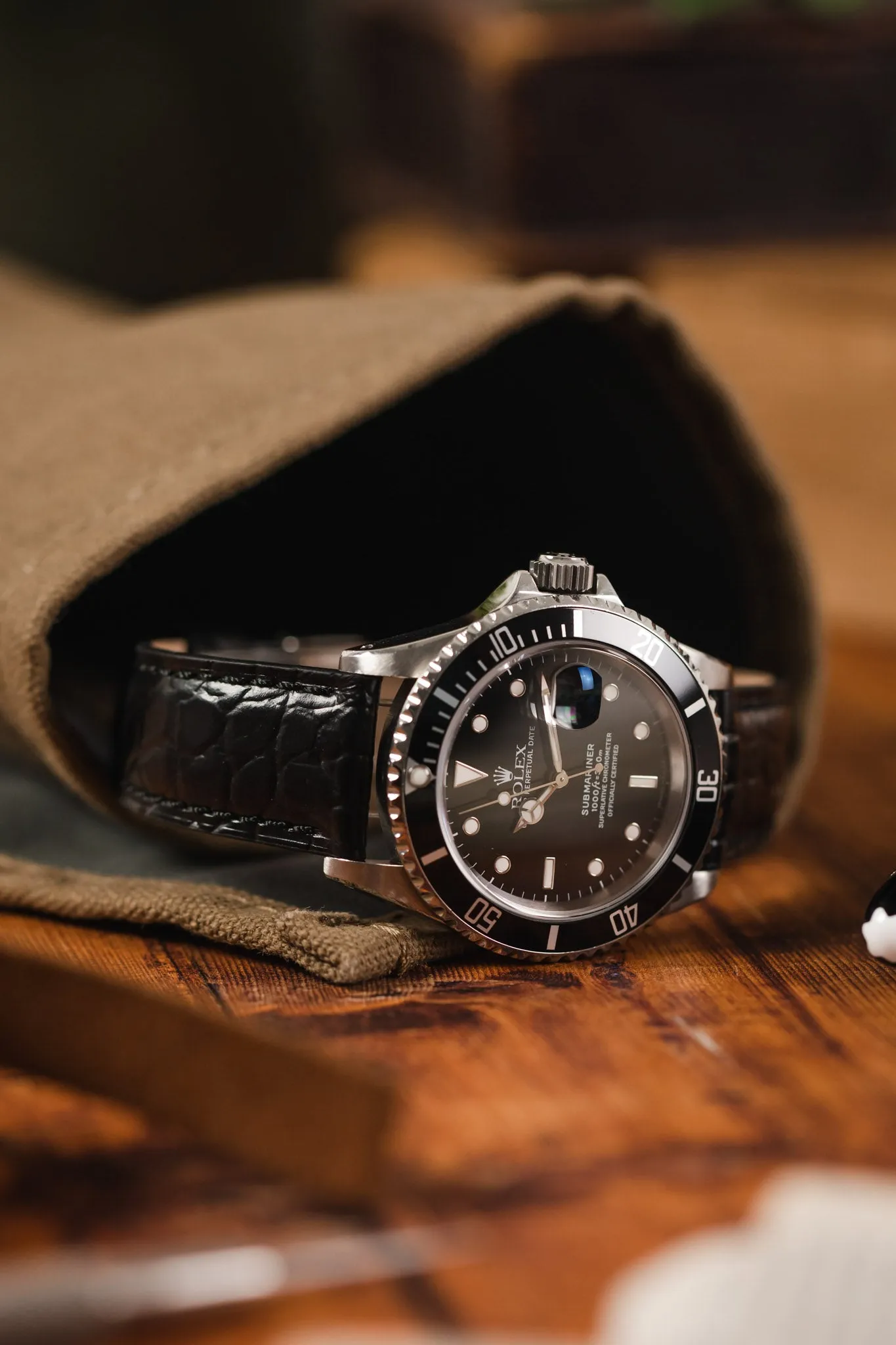 Morellato LIVERPOOL Crocodile-Embossed Calfskin Leather Performance Watch Strap in BLACK
