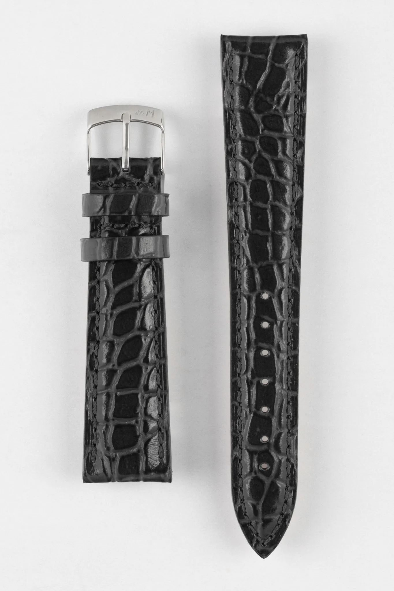 Morellato LIVERPOOL Crocodile-Embossed Calfskin Leather Performance Watch Strap in BLACK