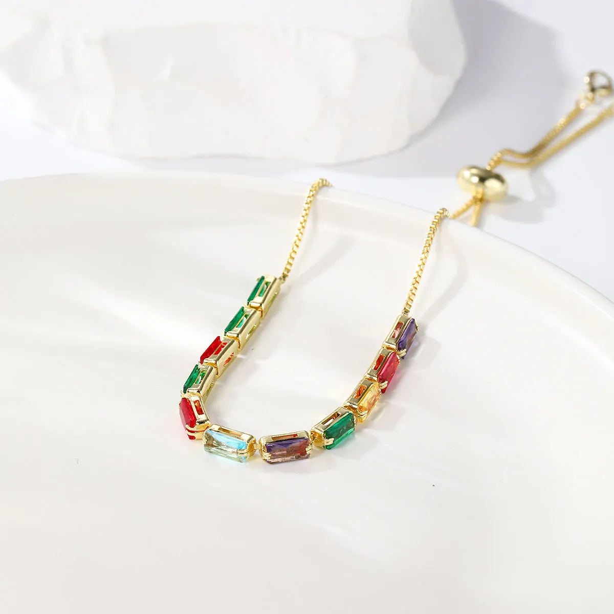 Multicolor Crystal & 18K Gold-Plated Rectangle Adjustable Bracelet